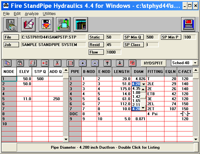 Fire StandPipe Hydraulics Input Data